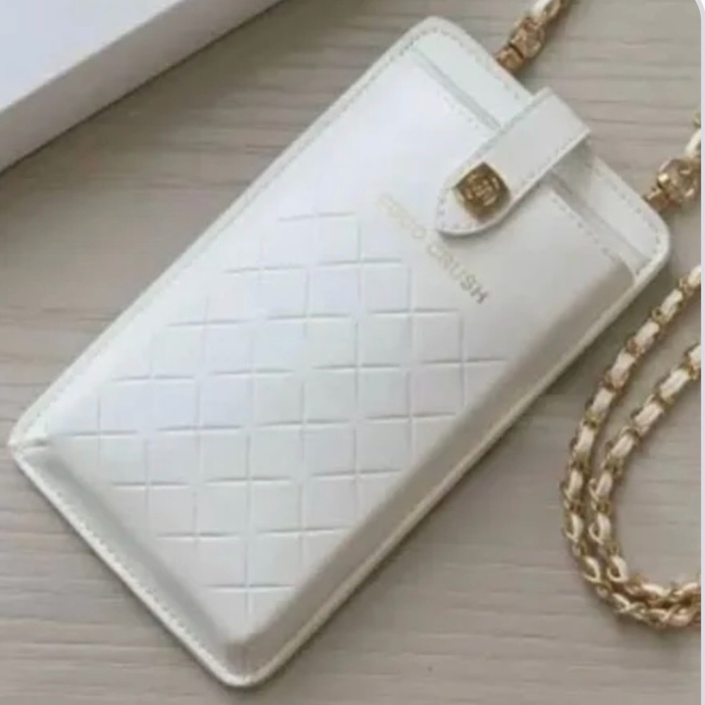 CHANEL COCO CRUSH White Quilted Crossbody Phone Bag with Gold Chain